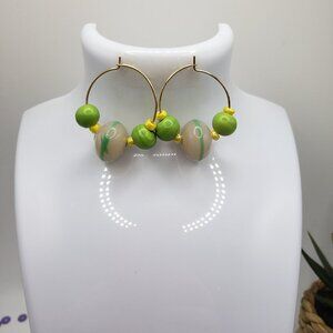 Hand Made Earrings Hoopes With Lamp & Glass Beads